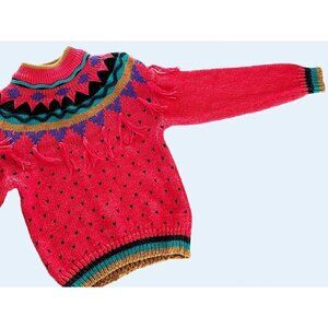 Vintage J.J. FARGO 80s 90s Fringe Fair Isle Sweater Size XS